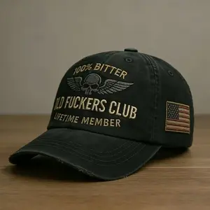 100% Bitter Old F*ckers Club Lifetime Member Wash Hat, Funny Pigment Low Profile Cap for Men, Perfect Sarcastic Gift for Dad Grandpa Husband or Friends, Vintage Comfort Baseball Hat for Everyday Wear, Great Birthday Father’s Day or Christmas Present