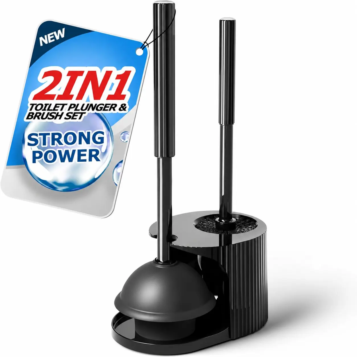 2-in-1 Toilet Plunger & Brush Set with Extended Handle, Bathroom Cleaning Tools Combo for Toilet Bowl Maintenance