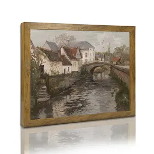 vintage Country Painting - Rustic European Village Print, Framed Canvas Prints Wall Art Home Decor - Vintage Landscape Art Print Farmhouse Painting