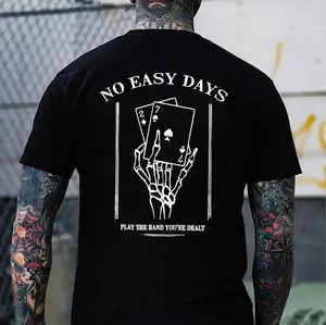 NO EASY DAYS Bone Hands with Pokers Black Print T-shirt Sweatshirt Hoodie - Naughty Clothes Men Cotton Menswear Streetwear Underwear Human Tshirt