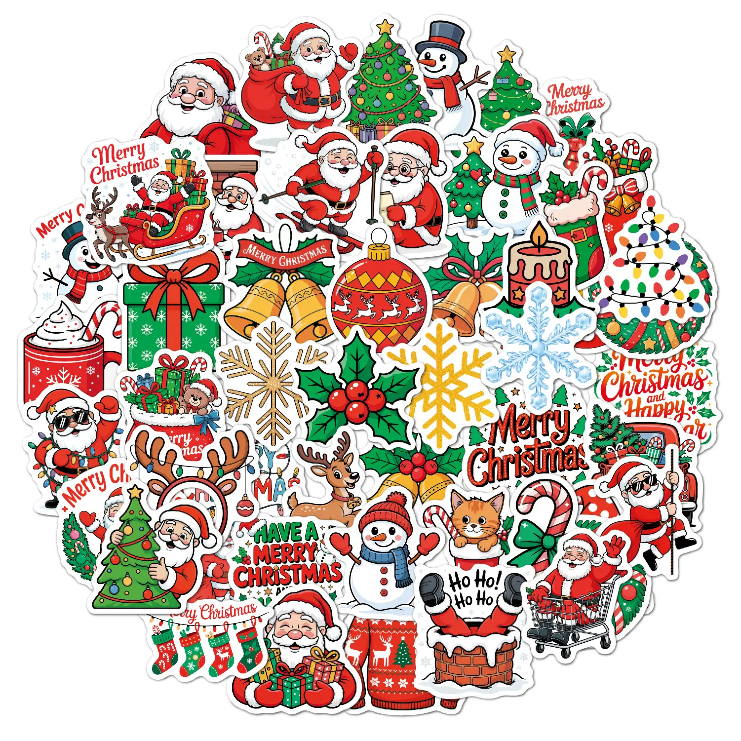 50pcs Christmas Cartoon Stickers, Waterproof Reusable Vinyl Decals for Water Bottles Laptops Phones Journals Gifts Party Decorations