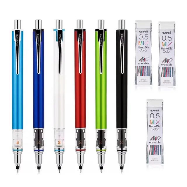 Japan UNI Kuru Toga Advance M5-559 Mechanical Pencil Set, 0.5mm 2X Fast Auto Rotating Self-Sharpen Drafting Pencil with 3 Boxes Nano Dia Erasable Mixed Color Lead Refills, Cute Aesthetic School & Artist Drawing Stationery
