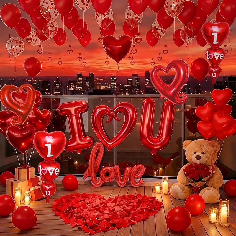 I Love You Balloons I Love You Balloons Kit – Red Heart Mylar Balloons with Red Rose Petals, Romantic Valentine’s Day, Wedding, Anniversary & Party Decorations