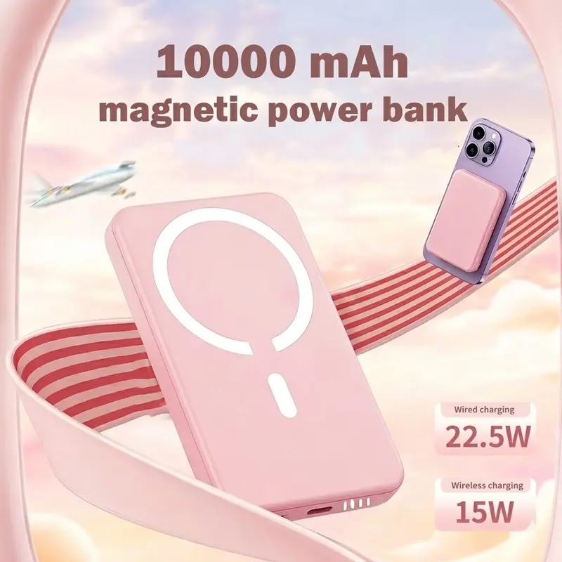 Magnetic Wireless Chargeable Power Bank (5000-10000mAh) - Fast Charging, Adjustable Smartphone Accessory for iPhone 12-17, Qi-Wireless Compatible Banks Magnetic Charger Power