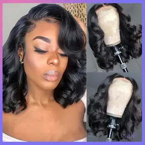 Wavy Bob Wig Human Hair 13x4 Lace Front Wigs Human Hair Pre Plucked Glueless Wigs Human Hair For Black Women 12 Inch Short Bob Wigs Brazilian Body Loose Wave Wear and Go Human Hair Wig