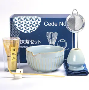 Matcha Whisk Set,   Ceremony Kit, 18oz Spout Bowl,  Whisk Scoop, Ceramic Holder Sifter Towel,7 pcs Matcha  Kit for Matcha Lovers, Christmas, Birthday (Sky Blue)