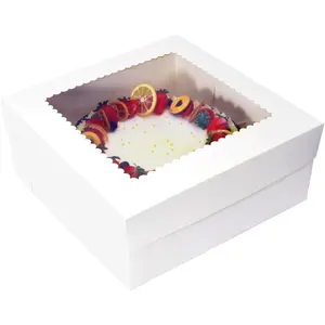 Cake Boxes with Window 14x14x6 Inch 10 Pack,Wedding Cake Boxes,Large Cake Carrier,Disposable Cake Containers for Brownie,Pastries,Cheesecake