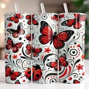 Butterflies + ladybug | 20oz Skinny sublimation transfer print out (TRANSFER ONLY, NOT A FINISHED TUMBLER)