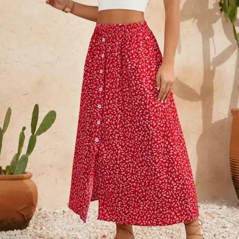Women's Ditsy Floral Print Split Hem Skirt, Boho Casual Street Fashion Elegant Chic Skirt for Daily Holiday Vacation Wear, Ladies Bottoms for All Seasons, Boho Casual Skirts