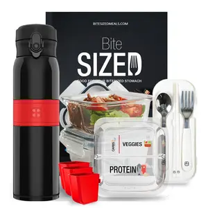 BariBowl Bundle 3-Pack + BariBottle + BiteSized The Bariatric Cookbook - Glass & Silicone Portioned Recipes Healthy Eating Containers Lunch Boxes Condiment Cups Tableware for Protein Vegetables Carbs