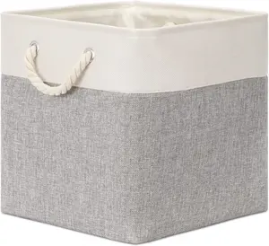 Large Fabric Storage Basket 13x13x13In Rectangular Collapsible Organizer Bin for Home Office Clothes Toys Books Organize