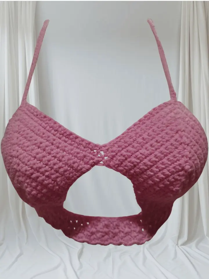 USA Hand-Crocheted Peekaboo Top in Cotton Blend - Comfortable Fit for Small to Medium Sizes B to C Cups