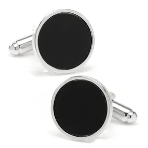 Round Silver Cufflink with Onyx Inlay