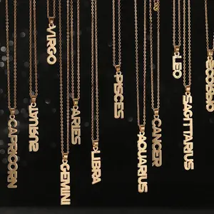 18K Gold-plated Stainless Steel 12 Constellation English Letter Pendant Necklace for Women's Anniversary Holiday Gift Daily Wear Jewelry