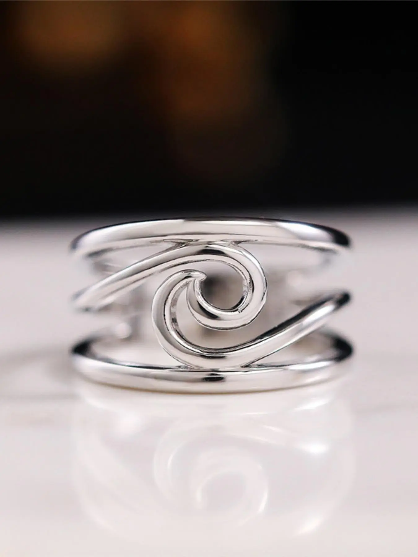 Vintage Wave Design Cuff Ring, Scrolling Ring, Scrolling Finger Ring, Fashion Jewelry for Party, Daily Clothing Decor, Trendy All-match & Exquisite Jewelry for Birthday Gift