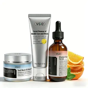 VGO Cleanser, Vitamin C Face Serum & Snail Mucin 92% Moisturizing Cream for Daily Routine