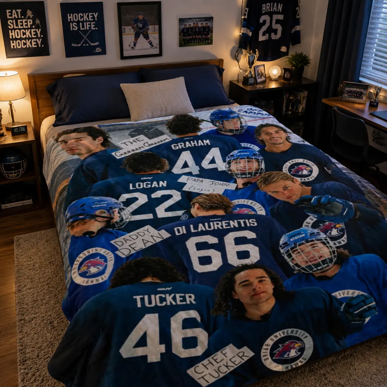 College Ice Hockey Team Jersey Collage Flannel Throw Blanket - Team Spirit Logo, Fade-Resistant, All-Seasons Soft Cozy Dorm Bedding Decor for Teen BookTok Fans, Christmas Valentine Gift Inspired by Sports Romance Novels