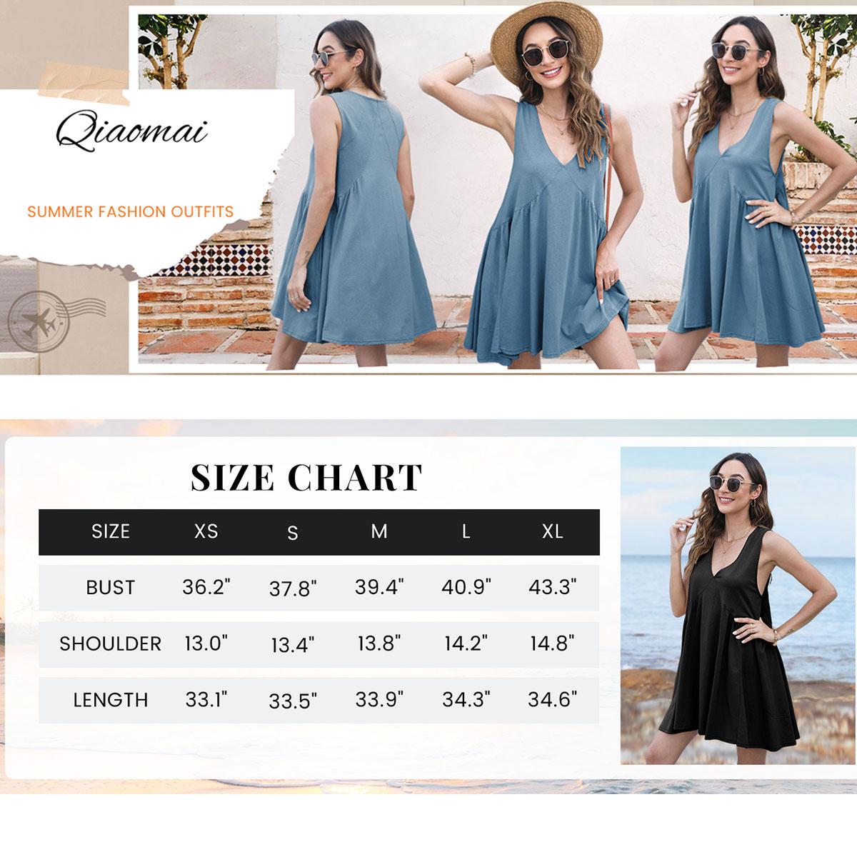 Kingapril Womens Summer Sleeveless Mini Dress Casual Loose V Neck Sundress with Pockets Fashion Fit Womenswear Vneck milkmaid dresses summer outfits