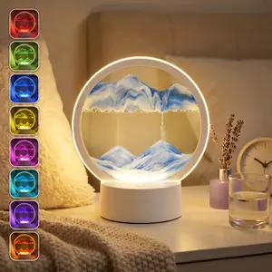 Viral Aesthetic LED Moving Sand Art Lamp, 16-Color LED Remote Control, Dynamic Flowing Sand, 3D Deep Sea Sandscape, Round Glass Frame, Bedroom Night Light, Cozy Ambient Sensory Decor for Relaxation
