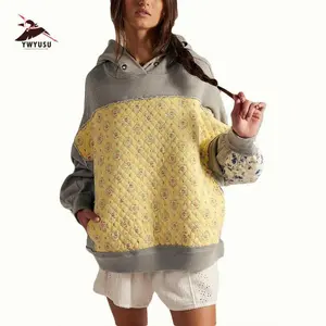 Women Oversized Ditsy Floral Fleece Hoodies Snowflake Print Hooded Sweatshirt 2025 Y2K Aesthetic Fall Pullover