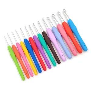 Colorful Crochet Hook Set, 9 Counts Soft Handle Knitting Crochet Accessories for DIY Handmade Weaving Sweater Scarf Gloves Hat Sewing Needles Tool