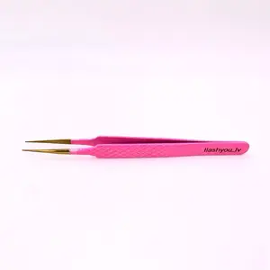 ilashyou_lv Straight end Lash Tweezer for Eyelash Extensions with Diamond Nonslip Grip Pink Handle Precision Tool