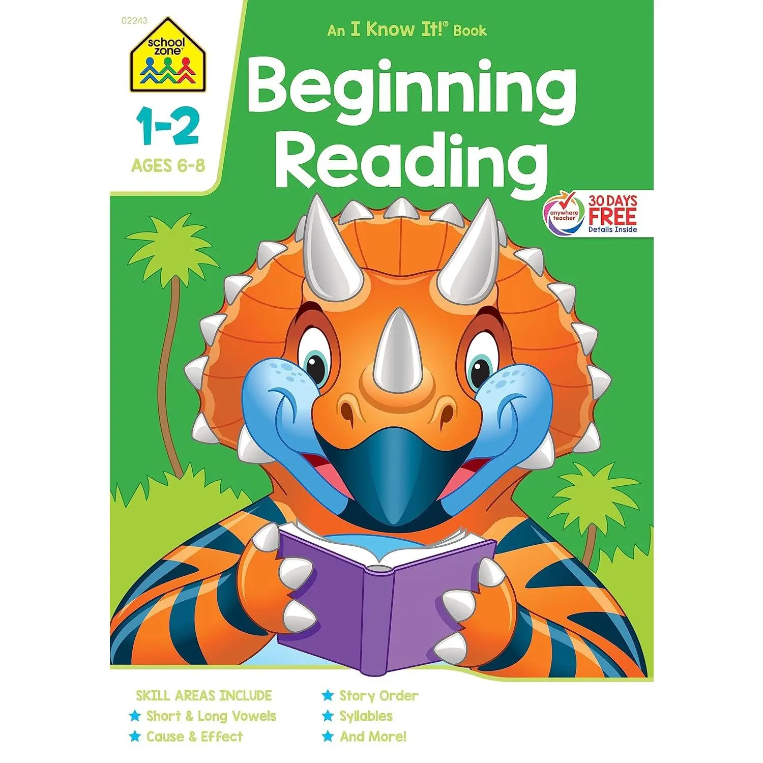 School Zone Beginning Reading Workbook: 64 Pages, 1st Grade, 2nd Grade, Beginning & Ending Sounds, Vowels, Sequencing, Ages 6 to 8 (I Know It! Book Series) - Paperback
