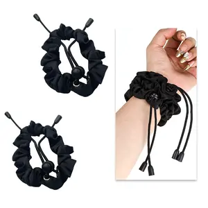 2/4 Pcs Black Adjustable Satin Hair Accessories Gentle Elastic Scrunchies Ideal for Locs Afro Thick Natural Curly Hair Women Girls