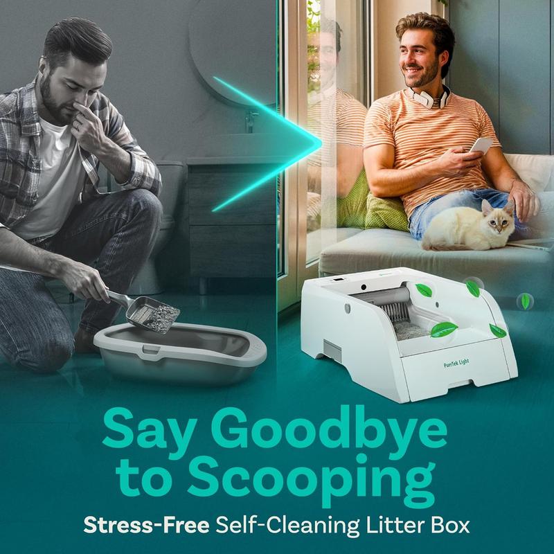 Petcove Purrtek Lite | Safe Automatic Self Cleaning Cat Litter Box Auto Scooping w/ Odor Eliminator, Health Monitor & Lifetime Warranty