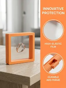 5-Pack (9cm×9cm) 3D Orange Floating Display Cases, Dustproof Jewelry Packaging, Transparent Hanging Storage Boxes with Elastic Membrane, for Necklaces, Bracelets, Rings, Coins, Earrings & Brooches, Suitable as Gift Boxes for Retail and Personal Use