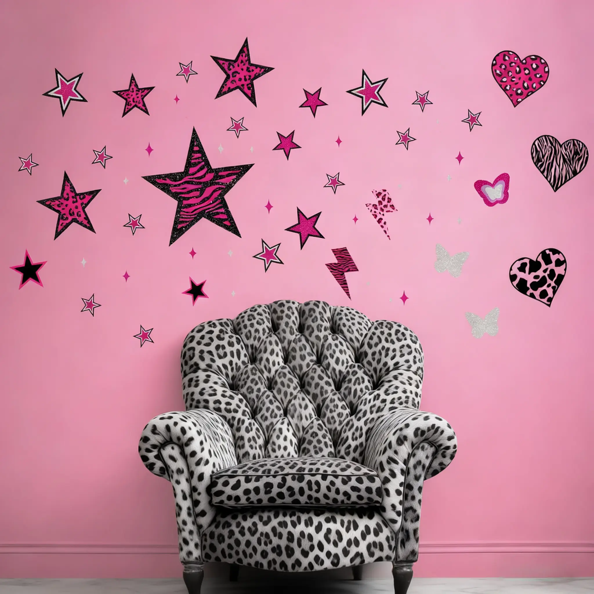 4 pcs pink leopard pattern wall stickers, Decorative Stickers, Wall Decal, Sticker Packs, suitable for living room, bedroom, bathroom and other background wall decoration, home decor, Christmas holiday party, atmosphere decoration