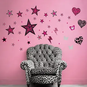 4 pcs pink leopard pattern wall stickers, suitable for living room, bedroom, cabinet, bathroom and other background wall decoration, home decoration, bedroom decoration, home decoration. Christmas holiday party. Atmosphere decoration.