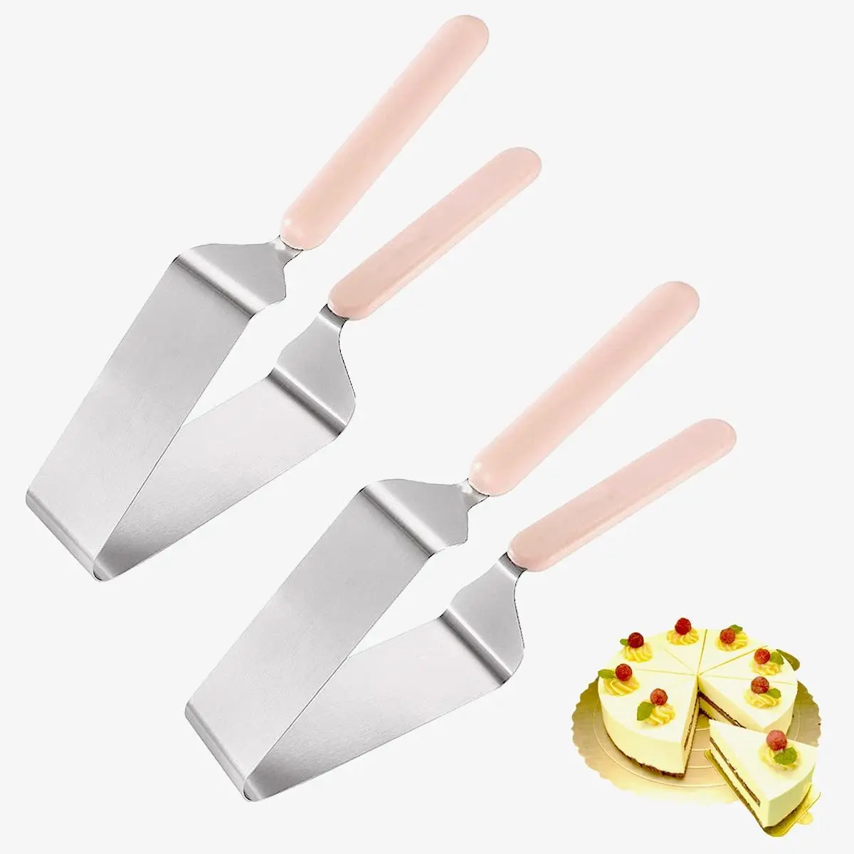 Stainless Steel 2-in-1 Cake Cutter & Server, 4.9" Rustproof Blade Cake Slicer, Non-Slip Dual Handle, Dishwasher Safe, Ideal for Wedding Party Home Baking
