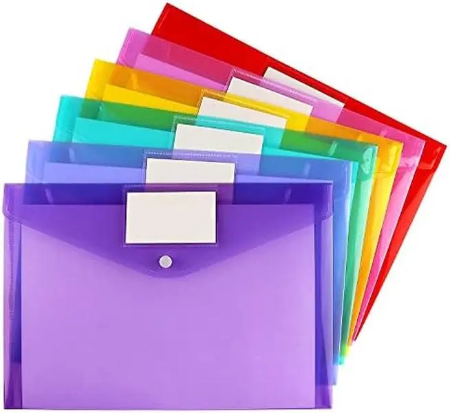 6 Pack Clear Document Folders Plastic Envelopes, | Poly Envelopes File Envelopes with Label Pocket and Snap Button, for Home Work Office Organization
