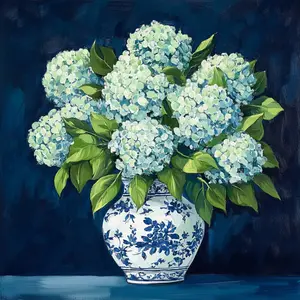 10" x 10" Chinoiserie Hydrangea Vase Sign TTE-260