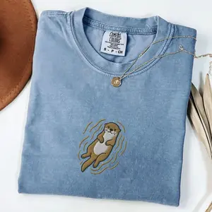 Embroidered Otter Shirt, Comfort Colors Otter Tshirt, Animal Lover Tee