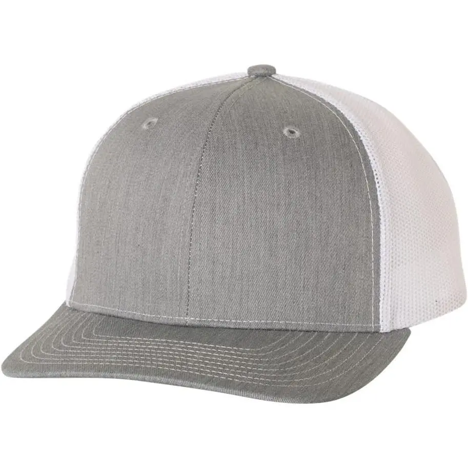 112 Mesh Back Trucker Cap Snapback Hat, Heather Grey/White