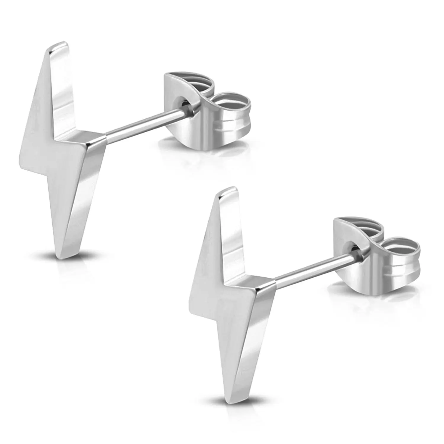 Stainless Steel Lightning Bolt Thunder Button Stud Earrings