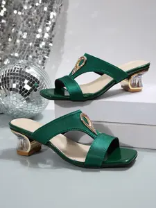 Women's High Heel Sandals with Sparkling Crystal Embellishments, Open Buckle Design, Anti-Slip Sole, Thick Heel, Comfortable for Wide Feet, Heeled Slide