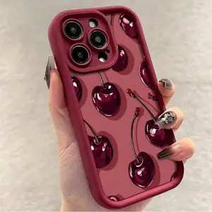 Sexy Wine Cherry Graffiti Phone Case, Creative Design Compatible with Multiple iPhone iPhone11/12/16/16Promax/16pro/16plus/13/14/15/15pro/15 Plus/15 Promax/7plus/8plus/X/Xs, Stylish Protective Cover