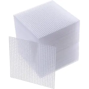 100 Pcs Square Plastic Canvas Mesh Sheets 4.5 × 4.5 Inch White Blank Needlepoint Canvas Plastic Mesh Mat for Cross Stitch Needlework Embroidery Yarn Crafting Knit Crochet Project