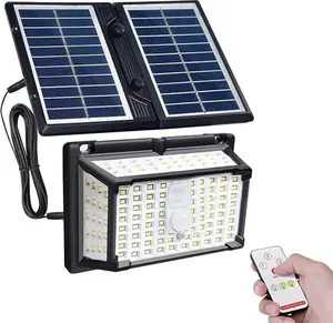 Solar Lights Outdoor,Bright 190LED Security Lights with Motion Sensor & Remote Control, 3000mAh Long-Lasting Double Solar Panel, IP65 Weatherproof, 360° Wide Angle, 3 Modes, Easy Installation