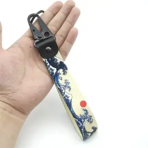 Hokkaido Waves Jdm Car Keychain Wristlet Strap Nylon Thermal Transfer Key Ring Strap Lanyard Modified For Honda Toyota Sea Sun Auto Pendant