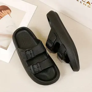 Slides for Women Men Double BuckleAdjustable Thick Sole Pillow SlippersBathroom Sandals