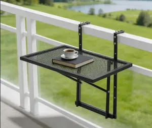 Dufominc Balcony Hanging Table 19 x 24 in Outdoor Metal Patio Railing Table Adjustable Stainless Steel 50 lbs Load Capacity Foldable Space-Saving