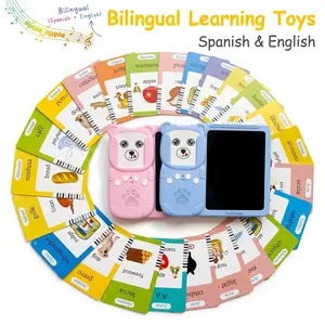 KIDGENIUS Talking Flash Cards Spanish English Bilingual, 2 in 1 Toddler Learning Toy with LCD Writing Tablet, Speech Therapy Autism Sensory Toy, Preschool Educational Gift for Boys Girls 1-8