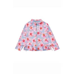 Raya UPF 50+ Ruffled Zip Up Sun Protection Jacket, Hibiscus