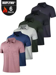 HOPLYNN 6 Pack Mens Polo Shirts Performance Short Sleeve Golf Shirt Moisture Wicking Athletic Casual Collared T-Shirt