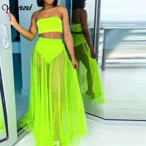 Mesh Summer Two Piece Set Casual Neon Spaghetti Womenswear