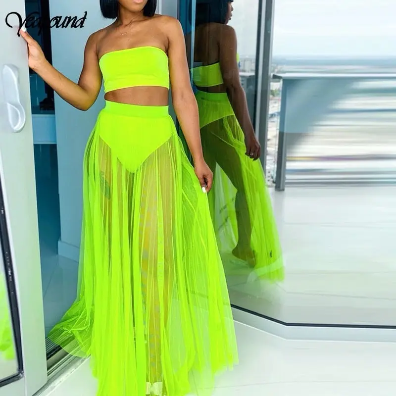 Mesh Summer Two Piece Set Casual Neon Spaghetti Womenswear - TikTok Shop